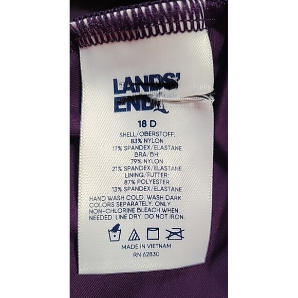 Lands' End Swim Top Purple 18D Tankini XL Solid Padded Shelf Bra Solid S412 - Picture 7 of 7